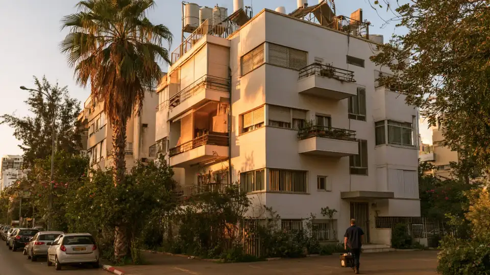 אינסטלטור בדרך לבניין מגורים בגוש דן