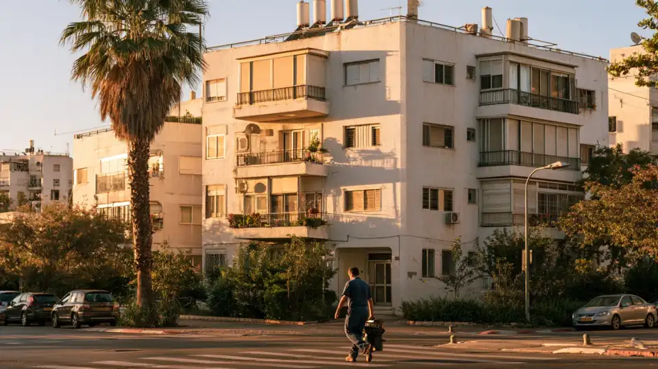 אינסטלטור בדרך לבניין מגורים בגוש דן