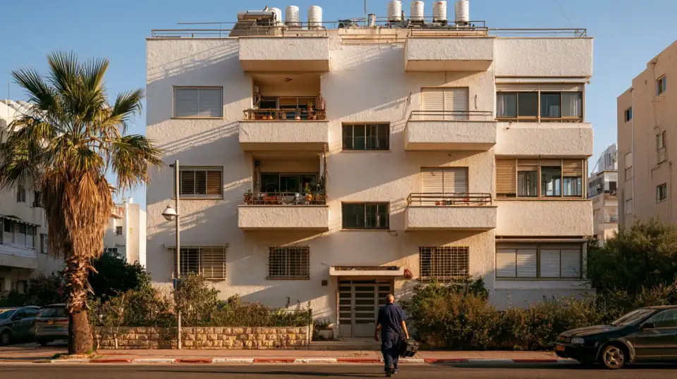 אינסטלטור בדרך לבניין מגורים בגוש דן